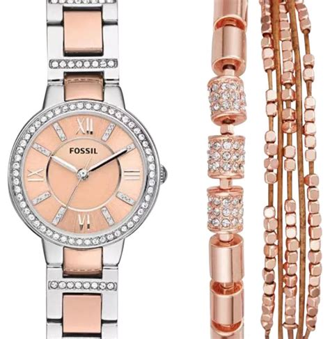Fossil Rose Gold Virginia Women S Crystal Two Tone Stainless Steel