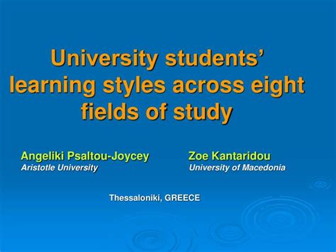Ppt University Students Learning Styles Across Eight Fields Of Study