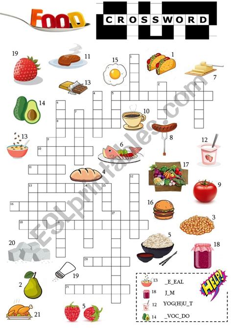 Food Crossword Esl Worksheet By Linou
