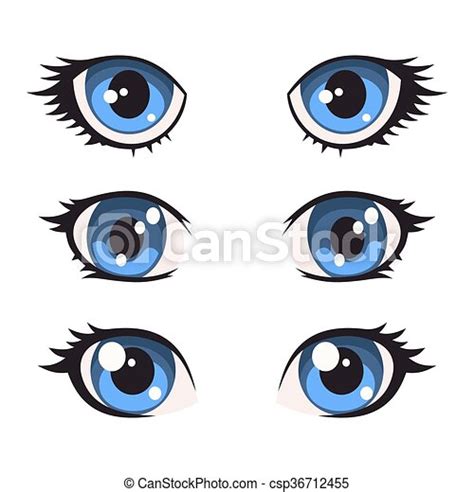 Olhos Azuis Set Vetorial Anime Caricatura Olhos Azuis Set