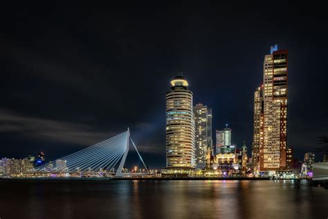 Download Skyscraper Building Night Light Netherlands Bridge Man Made