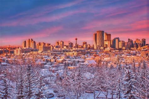 Winter Sunset Sky Over Downtown Calgary Stock Image Image Of Nature