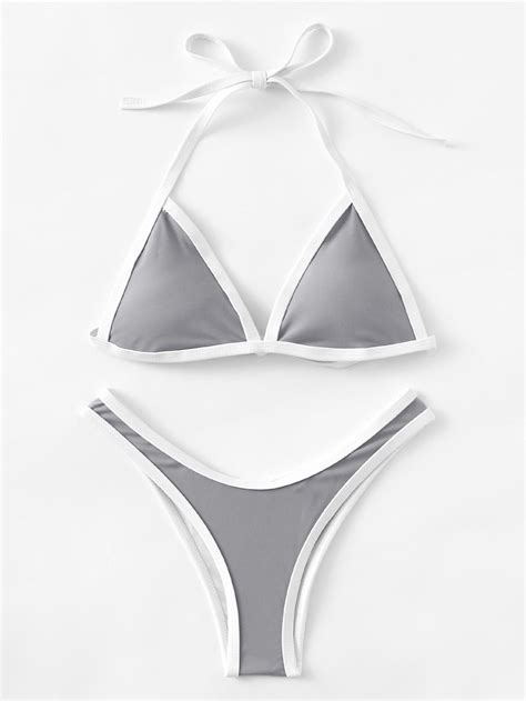 Shop Contrast Piping Triangle Bikini Set Online Shein Offers Contrast Piping Triangle Bikini