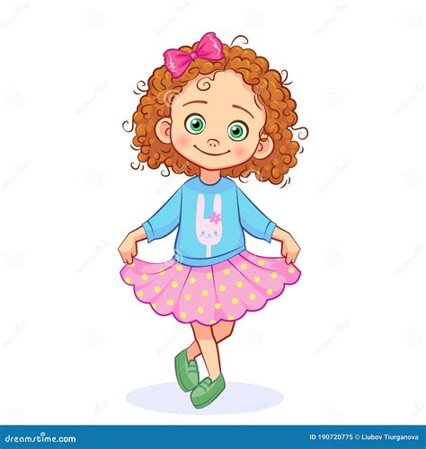 Cute Curly Haired Girl In A Curtsy Stock Vector Illustration Of Behavior Hair 190720775