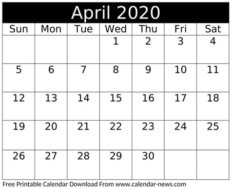 April 2020 Calendar With Holidays Worksheet Template