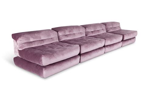 2 seater modular sofa with footstool, marl grey. Vintage modular sofa in purple velvet by Roche Bobois ...