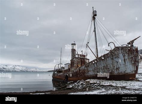 The Ruined Ship Petrel Beached At Grytviken South Georgia Stock