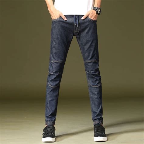 Fashion Trend Male Drawstring Elastic Waist Denim Jeans Trousers