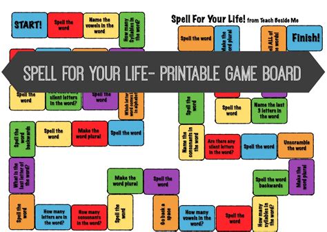 Spell For Your Life Printable Spelling Game Board Teach