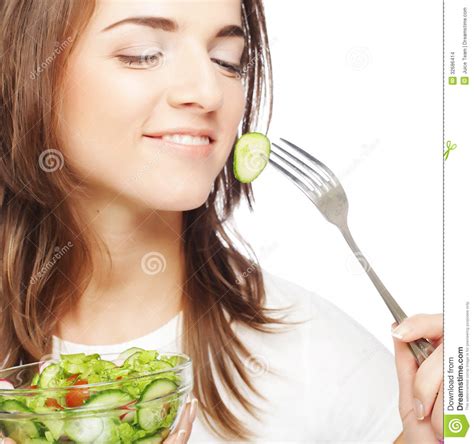 Happy Woman Eating Salad Stock Photo Image Of Adult 32686414