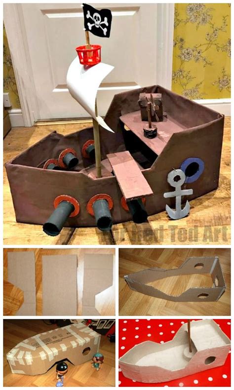 How To Make A Pirate Ship From Cardboard Easy Craft Red Ted Art