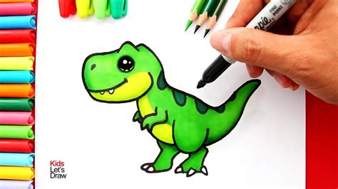 Dibujando Y Pintando Un Dinosaurio Facil Dibujos Para Como