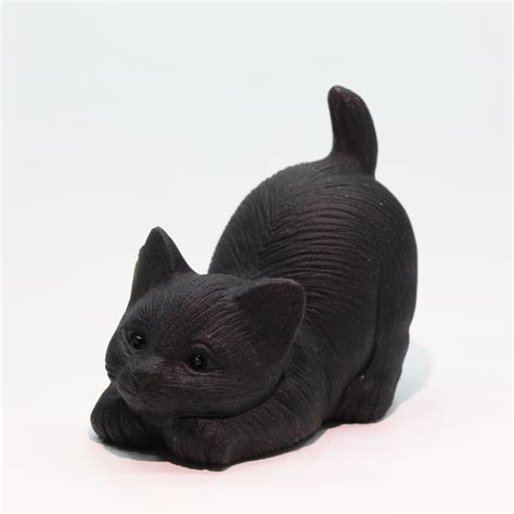 Natural Obsidian Cat Carving Handmade Sculpture Crystal Etsy