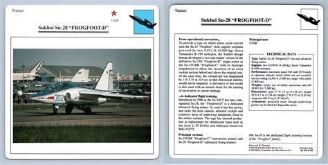 Sukhoi Su 28 Frogfoot D Trainer Warplanes Collectors Club Card