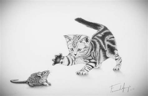 Cat Chasing Mouse Drawing With Staedtler Mars Lumograph And Mars