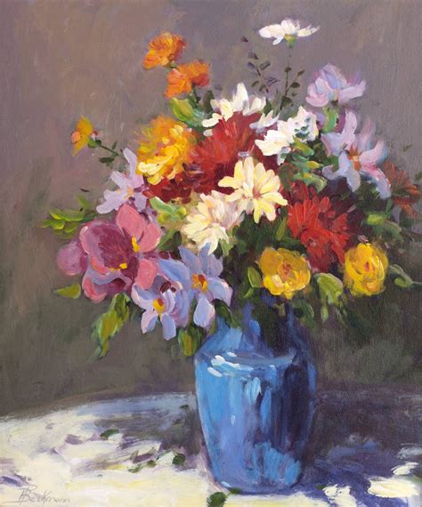 Blue Vase Of Spring Flowers Painting Flower Art Painting Flower