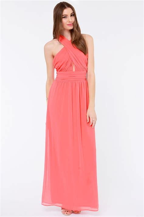 Pretty Coral Pink Dress Chiffon Dress Maxi Dress 62 00