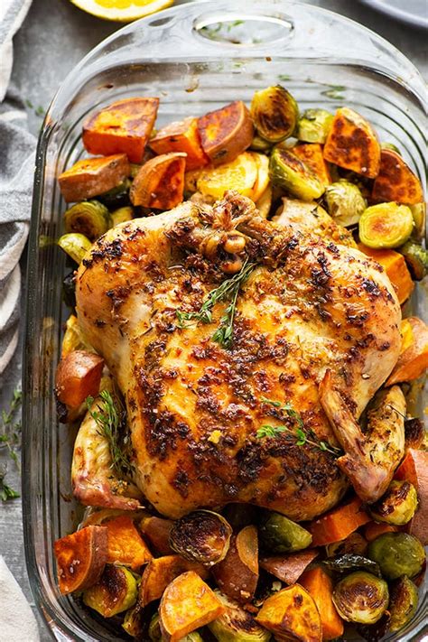 I used a 6.12 lb roasting chicken and cooked it in a convection oven on convection roast for. Ginger Orange Roast Chicken with Sweet Potatoes and ...