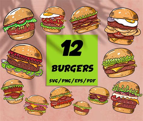 Funny Burger, Hamburger, Burger Vector, Svg, Fast Food, Clip Art, Etsy
