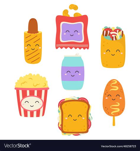 Set Of Funny Fast Food Characters Isolated Vector Image