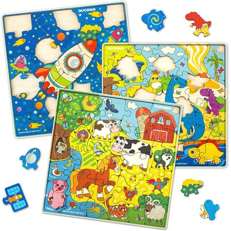Wooden Jigsaw Puzzles For Kids Ages 4 8 3 Pack Puzzles Etsy