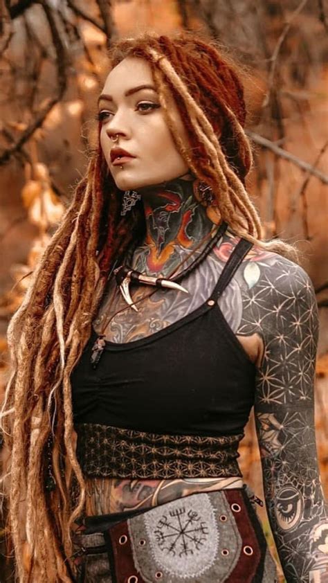 Morgan Riley Black Star Sleeve Tat On Left Arm Dreads Girl Women Model