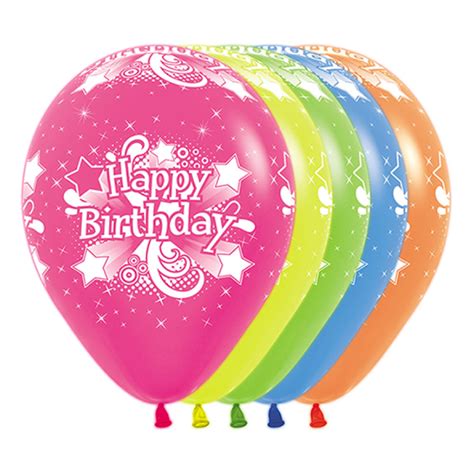 Sempertex 30cm Happy Birthday Neon Party Assorted Latex Balloons 12pk