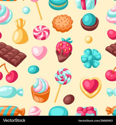 Seamless Pattern Various Candies And Sweets Vector Image