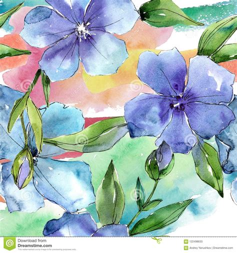 Watercolor Blue Flax Flower Floral Botanical Flower Seamless