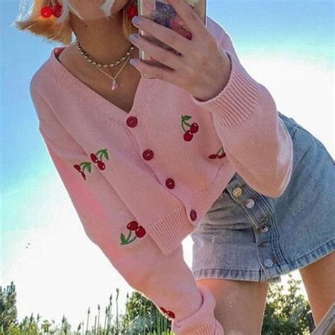 Cherry Embroidery Cardigan From So Fun Mart In 2021 Kawaii Fashion Outfits Soft Girl