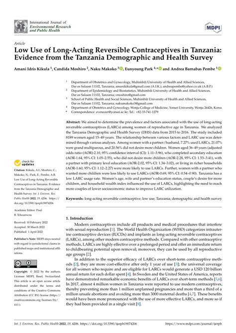 Pdf Low Use Of Long Acting Reversible Contraceptives In Tanzania