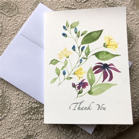 Thank You Card Watercolor Card Flowers Etsy In 2021 Watercolor