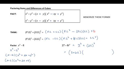 Factoring The Sum And Difference Of Cubes Youtube