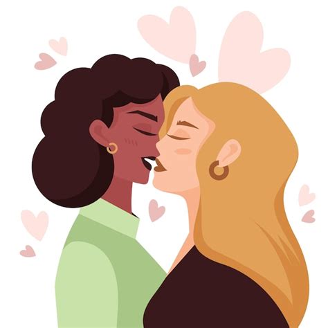 Free Vector Lesbian Couple Kiss In Flat Design Style