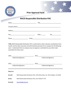 Fillable Online Bipac Prior Approval Form NACD Responsible Distribution