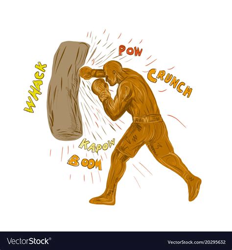 Boxer Hitting Punching Bag Drawing Royalty Free Vector Image