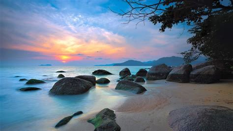 Desktop Wallpaper Sunset Beach Landscape Hd Image Picture Background