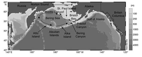 Map Of The North Pacific Ocean With A Depth Key Dotted Lines Indicate
