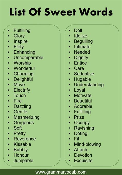 List Of Sweet Words Sweet Vocabulary Words For Someone Special