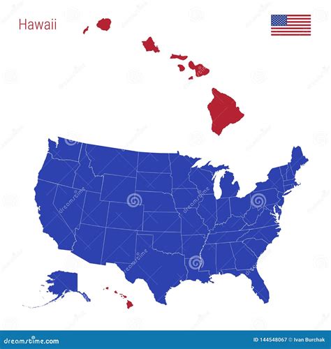 The State Of Hawaii Is Highlighted In Red Vector Map Of The United