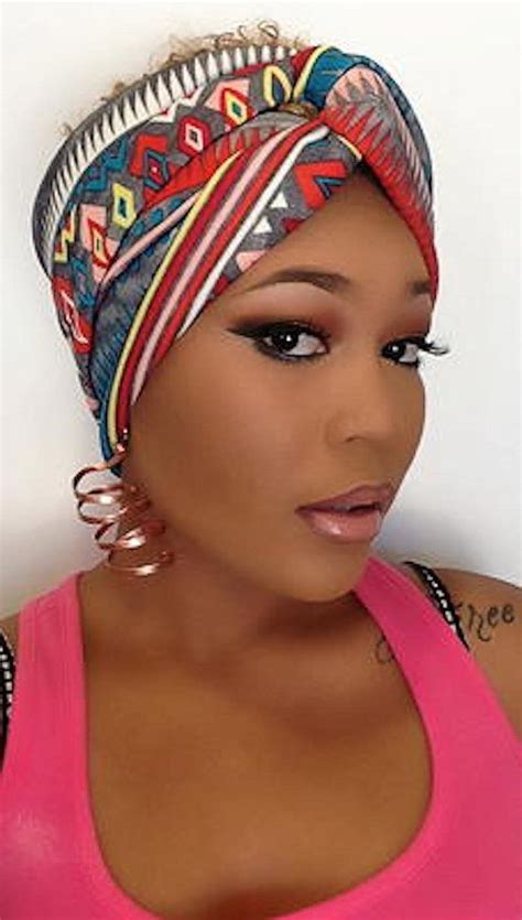 African Print Turban Jersey Hair Band Turban Headband Hair Wrap With Twisted Center On