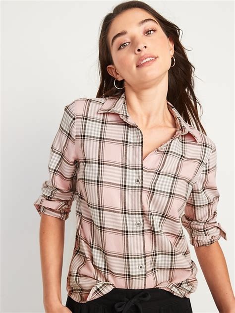 Long Sleeve Plaid Flannel Shirt For Women Old Navy