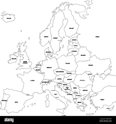 Mappa Vettoriale Dell Europa Mappa Vettoriale Semplificata Con Contorni Di Stato Nero Su Sfondo
