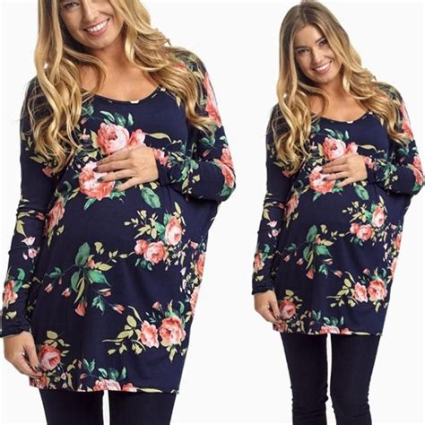 Womens Long Sleeve Blouse Flower Print For Maternity T Shirt
