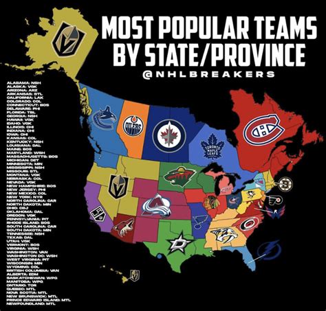 The Most Popular Nhl Teams By Stateprovince According To Surveys