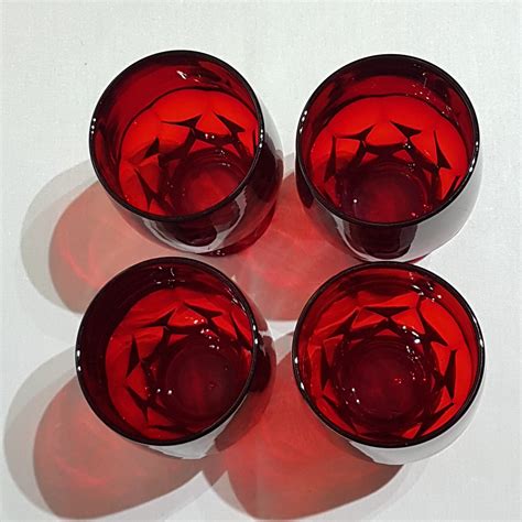 Set Of 4 Vintage Georgian Ruby Red Honeycomb Viking Glass Mcm Retro
