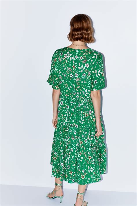 Zara Green Floral Midi Dress Dresscodes