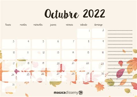 Calendario Octubre 2022 Magica Disseny