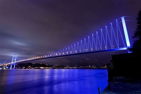 Bosphorus İstanbul Boğaz Köprüsü Gece Portaxe Manzarası Manzara