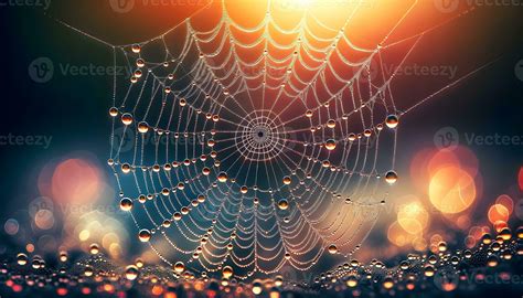 Ai Generated Aesthetic Spider Web With Rain Water Droplets Background